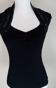 White House Black Market - S  - Beaded Black Top